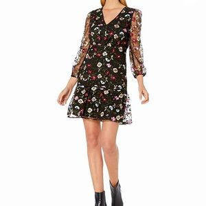 Sam Edelman V-neck Embroidered Black Blouson Dress